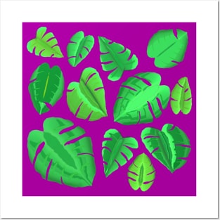 Monstera Plant Leaf Pattern (Plum Purple Background) Posters and Art